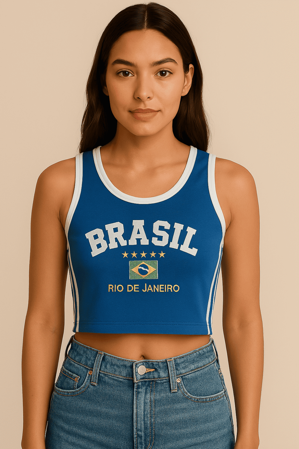 Regata Cropped Do Brasil Bordada Retrô Vintage - Imagem 2
