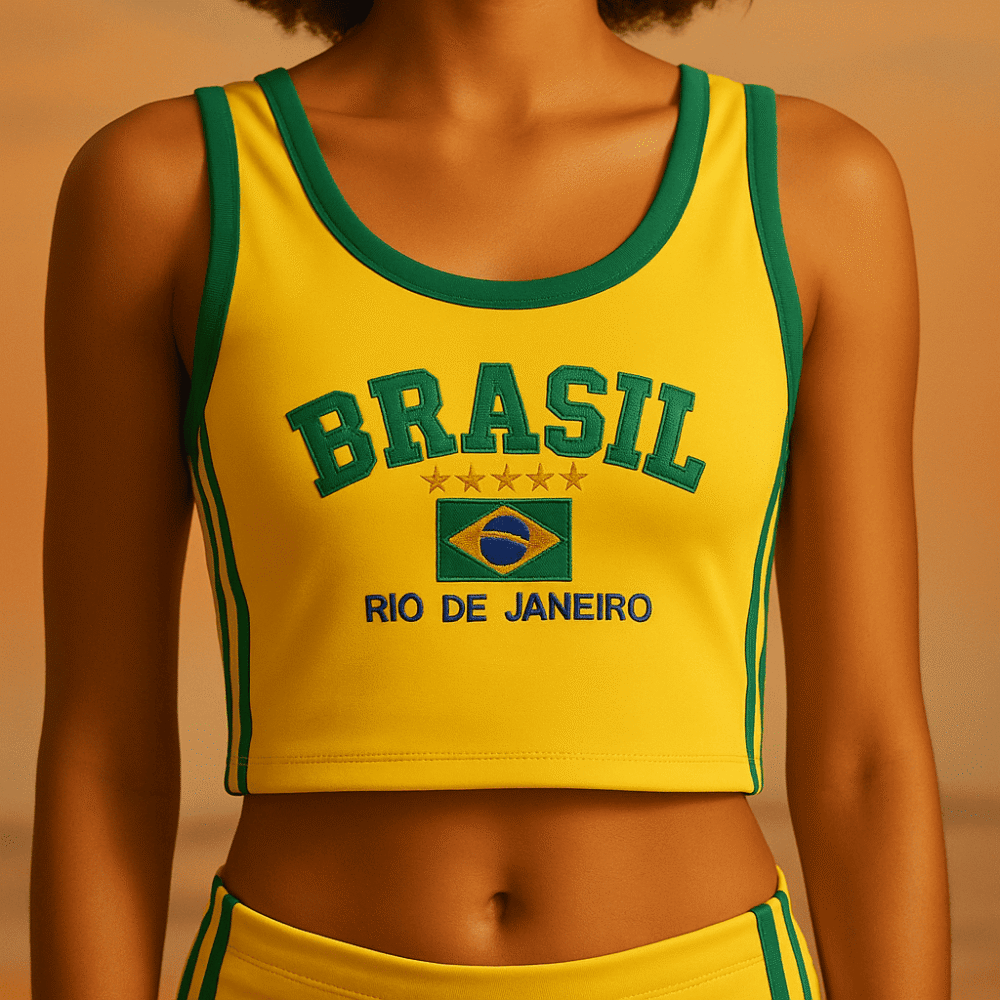 Regata Cropped+ Short Do Brasil Bordado Retrô - Imagem 14
