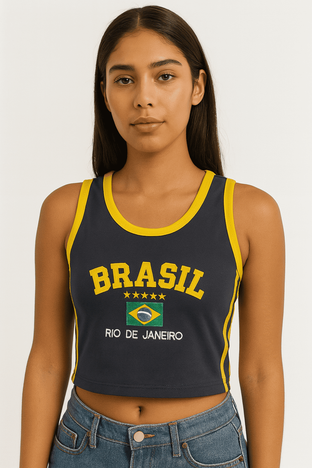 Regata Cropped+ Short Do Brasil Bordado Retrô - Imagem 15