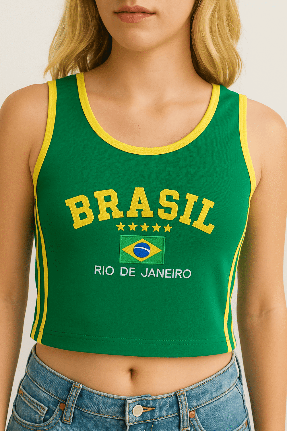 Regata Cropped Do Brasil Bordada Retrô Vintage - Imagem 25