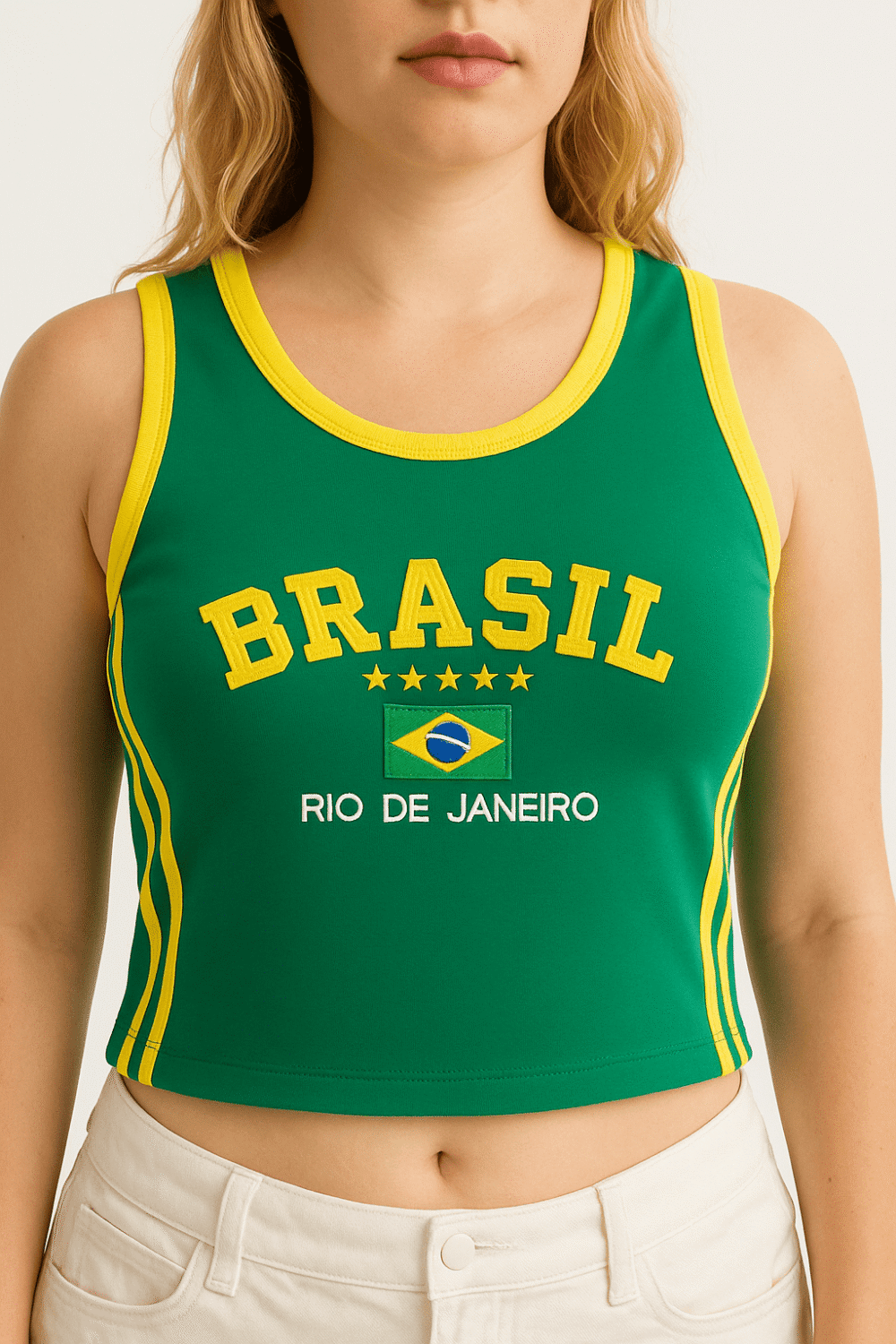 Regata Cropped Do Brasil Bordada Retrô Vintage - Imagem 7
