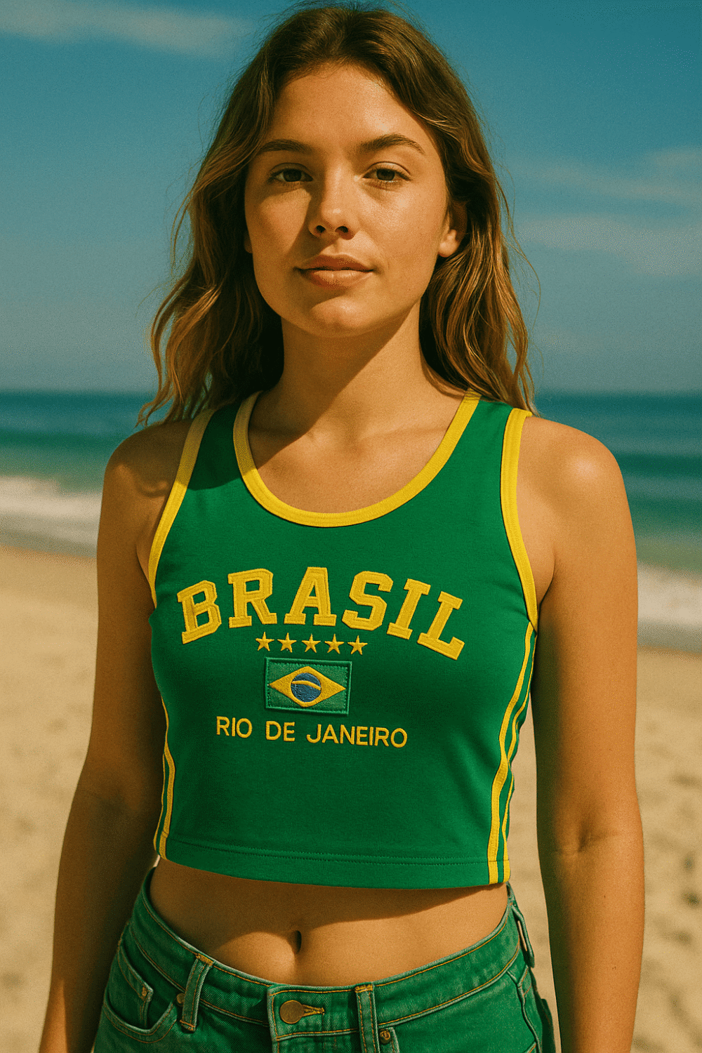 Regata Cropped+ Short Do Brasil Bordado Retrô - Imagem 17