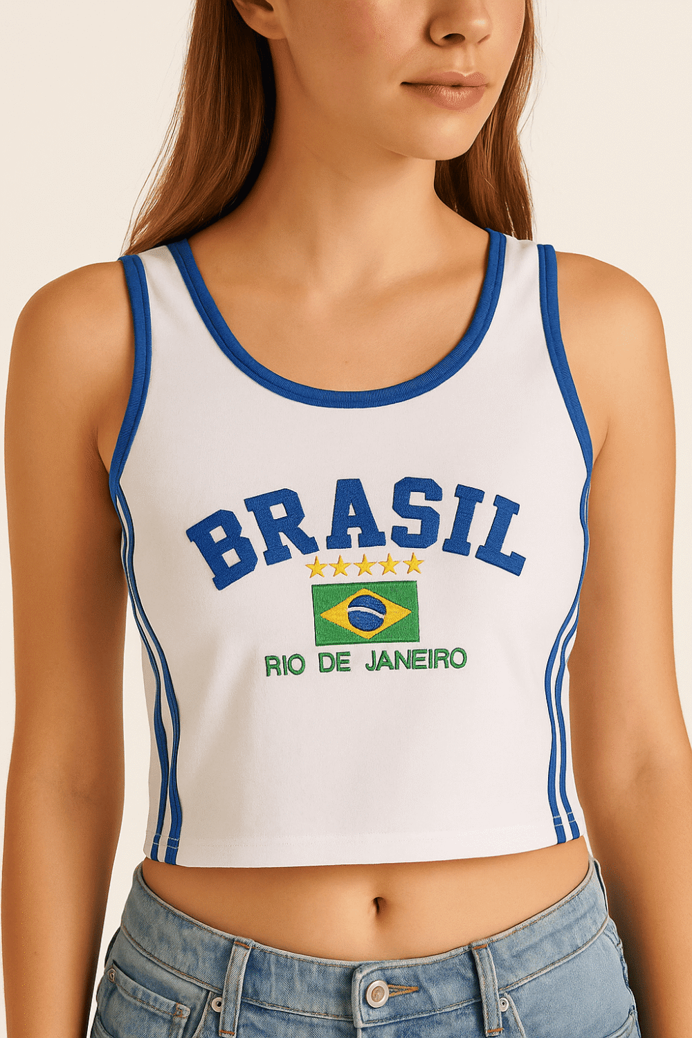 Regata Cropped+ Short Do Brasil Bordado Retrô - Imagem 16