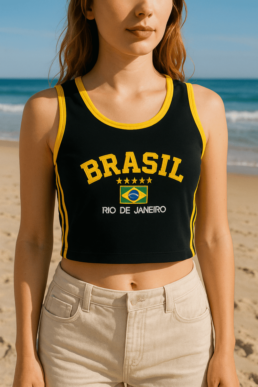 Regata Cropped+ Short Do Brasil Bordado Retrô - Imagem 12