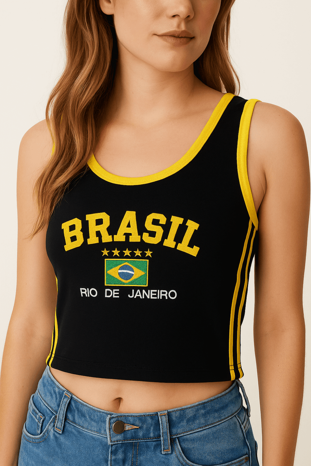 Regata Cropped Do Brasil Bordada Retrô Vintage - Imagem 32