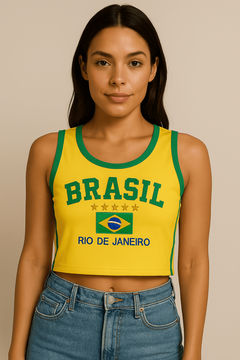 Regata Cropped Do Brasil Bordada Retrô Vintage - Imagem 5