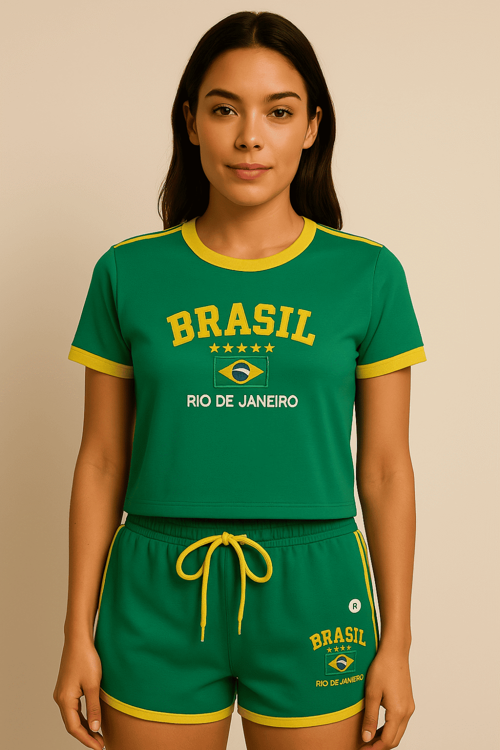Camisa Do Brasil + Short Do Brasil Bordado Retrô - Imagem 4