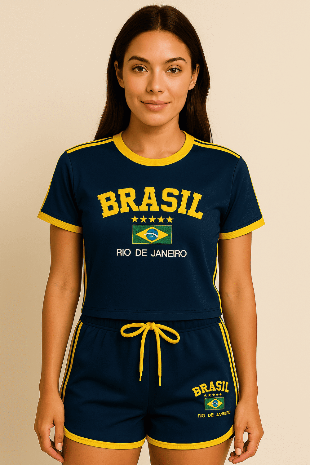 Camisa Do Brasil + Short Do Brasil Bordado Retrô - Imagem 2