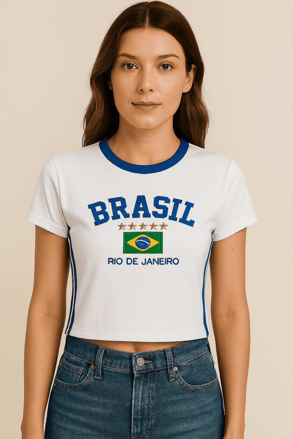 Camisa Do Brasil Bordada Babylock Retrô Vintage Listras Laterais - Imagem 7