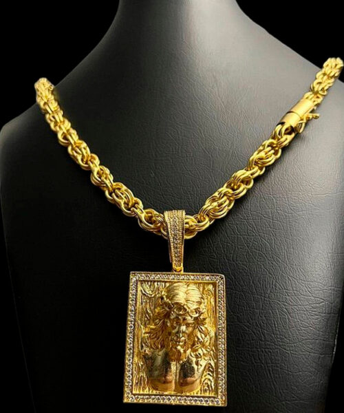 Cordão Corda Dupla 12mm + Pingente 3D Jesus - Banhado a ouro 18k