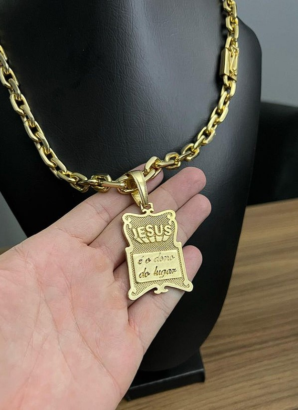 Cordao 12 Milimetros Pingente Pergaminho Jesus E O Dono Do Lugar.2