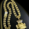 Cordao 15Mm Dubai Cravejado Pingente Jesus E O Dono Do Lugar Banhado A Ouro 18K Preto