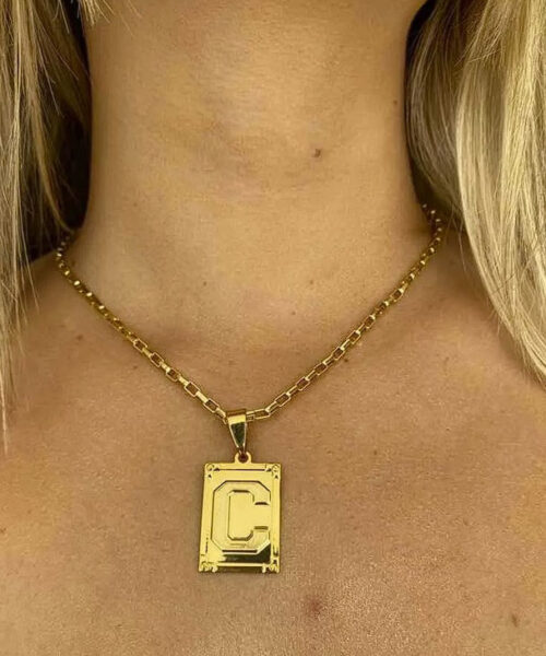 Cordão Feminino 3mm Tijolinho + Pingente Letra - Banhado A Ouro 18k