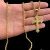 Cordao 5Mm Baiano Corda Banhado A Ouro Pingente Crucifixo 1