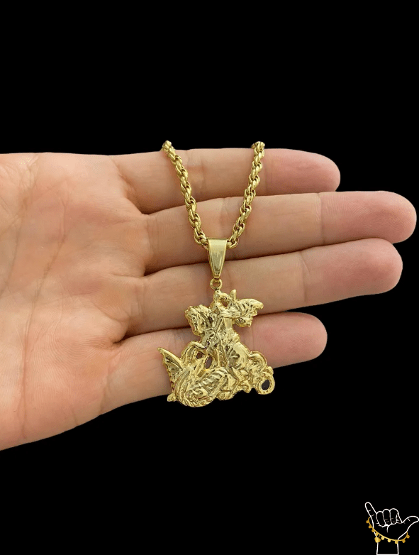 Cordao 5Mm Baiano Corda Banhado A Ouro Pingente Sao Jorge1