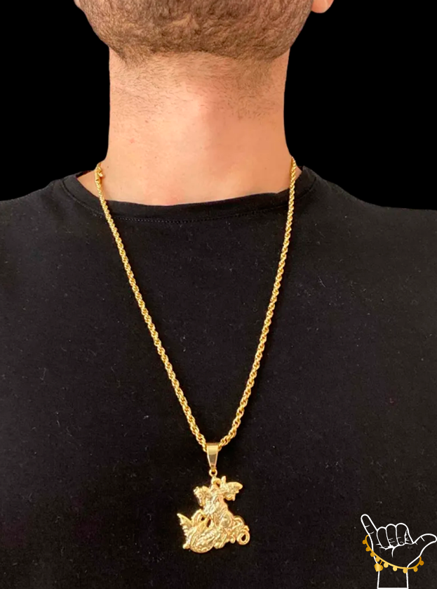 Cordao 5Mm Baiano Corda Banhado A Ouro Pingente Sao Jorge6