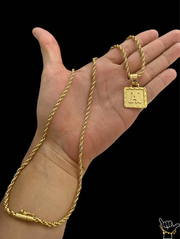 Cordao 5Mm Corda Baiano Banhado A Ouro Pingente Letra