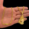 Cordao 5Mm Grumet Duplo Banhado A Ouro Pingente Mao Fe