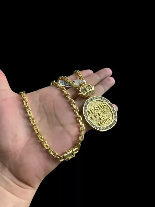 Cordao 6Mm Cadeado Pingente Jesus E O Dono Banhado A Ouro 2