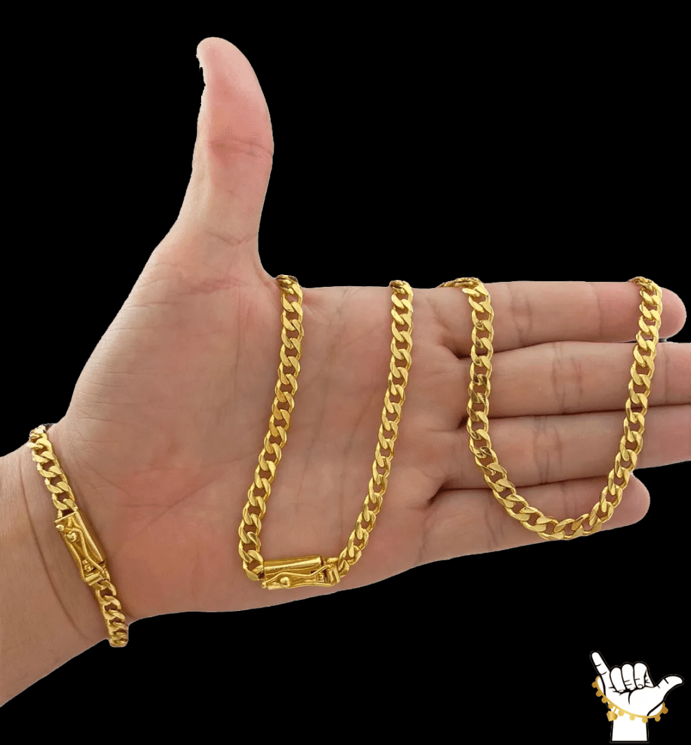 Kit Conjunto Pitbull (6Mm) Corrente + Pulseira - Banhado A Ouro 18K