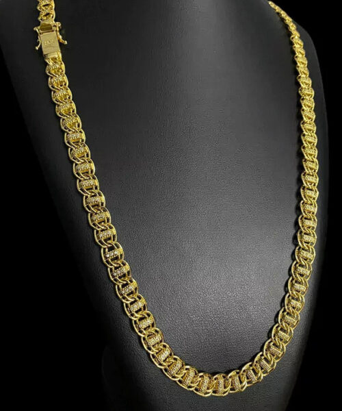 Cordão 8mm Dubai Cravejado - Banhado a Ouro 18k