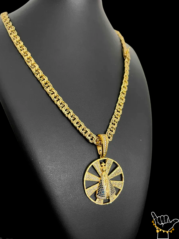 Cordao 8Mm Friso Banhado A Ouro 18 Pingente Nossa Senhora5