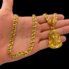 Cordao 8Mm Friso Banhado A Ouro Pingente Rosto De Cristo
