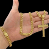 Cordao 8Mm Pulseira Pingente Friso Duplo Banhado Ouro Luxo