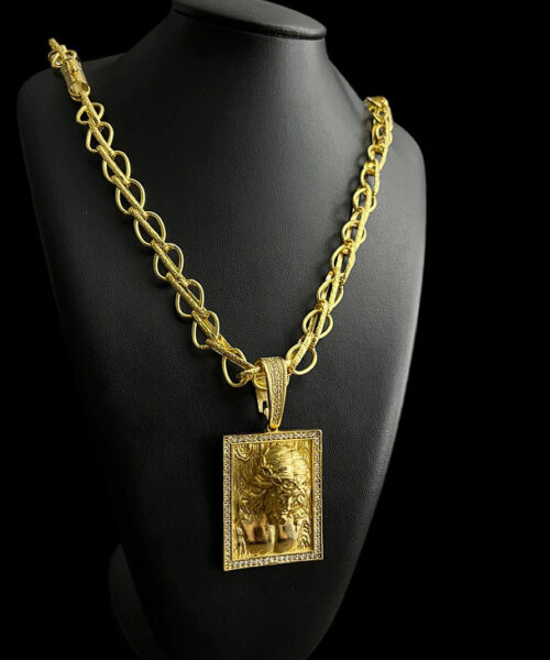 Cordão Balão 13mm + Pingente Jesus Cristo Banhado a Ouro 18k
