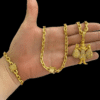 Cordao Cadeado 6Mm Com Pulseira E Pingente Banhado A Ouro