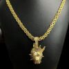 Cordao Cadeado Duplo 10Mm Pingente Pitbull Banhado A Ouro