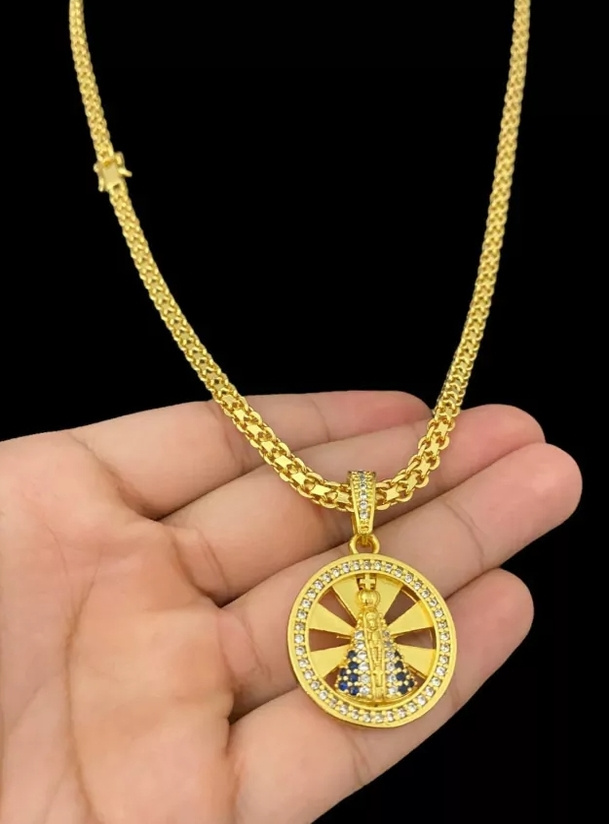 Cordao Cadeado Duplo 5Mm Nossa Senhora Banhado A Ouro 18K 2