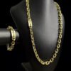 Cordao E Pulseira 12Mm Cadeado Banhado A Ouro 18K Luxo2