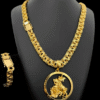 Cordao Friso 12Mm Pulseira E Pingente Sao Jorge Banhado 18K