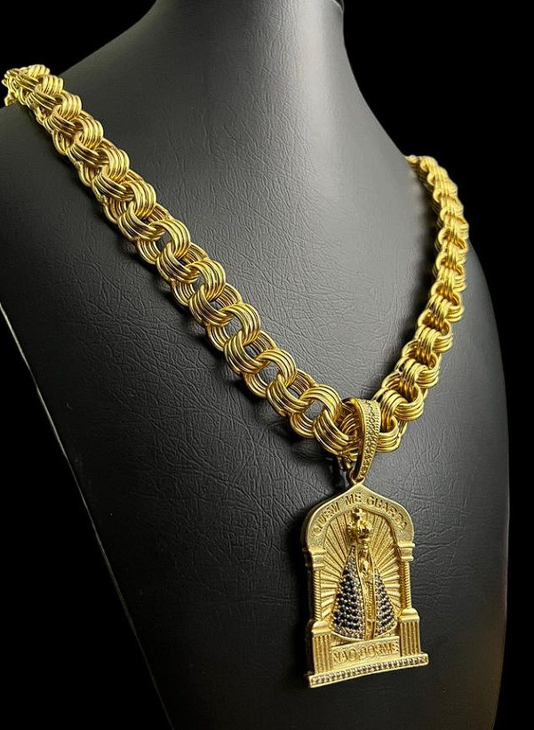 Cordao Friso 15Mm Pingente Nossa Senhora Banhado A Ouro 18K1