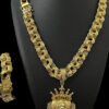 Cordao Friso 18Mm Pulseira Ping Jesus Banhado A Ouro 18K2