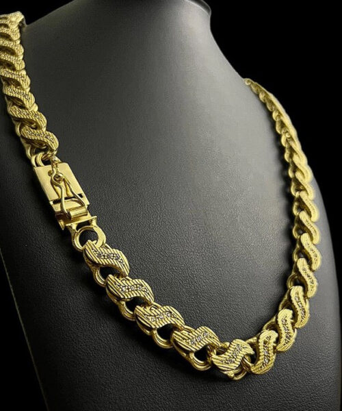 Cordão Friso s 13mm Cravejado - Banhado a Ouro 18k