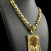Cordao Friso S 13Mm Pingente Jesus Zeus 3D Banhado A Ouro 18K Preto