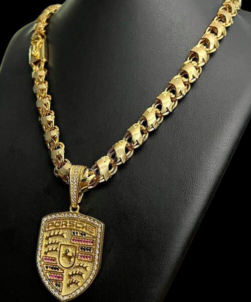 Cordão Friso X + Pingente Porsche - Banhado a ouro 18k