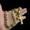 Cordao Friso S Vazado 13Mm Pingente Cruz Jesus Cristo Banhado A Ouro 18K Preto