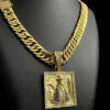 Cordao Grumet 15Mm Pingente Nossa Senhora Banhado A Ouro 18K Preto