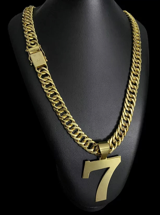 Cordao Grumet 15Mm Pingente Numero 7 Banhado A Ouro 18K 2