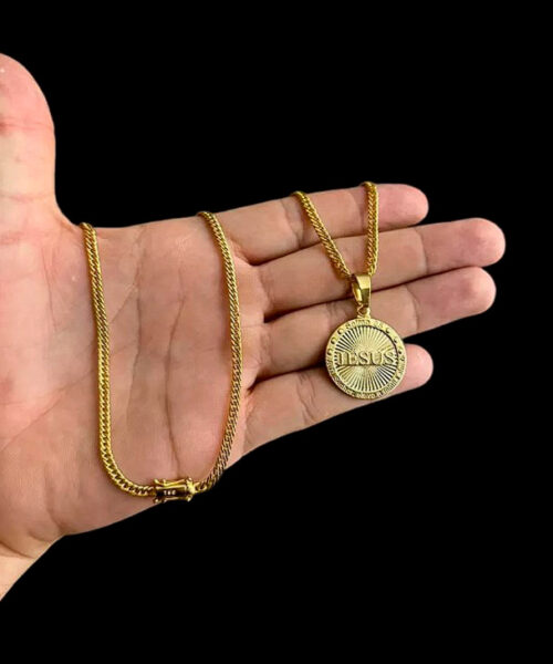 Cordão Grumet 3mm + Pingente Jesus - Banhado a Ouro 18k