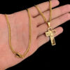 Cordao Grumet 3Mm Pingente Cruz Rosto Banhado A Ouro 18K