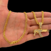 Cordao Grumet 5Mm Pingente Fuzil Cravejado Banhado A Ouro