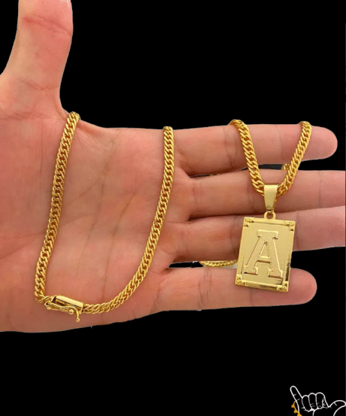 Corrente Grumet Lacraia (5mm) + Pingente Letra - Banhado a Ouro 18k