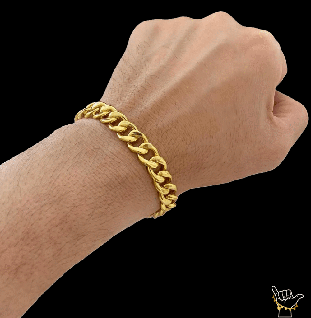 Kit Corrente Pitbull (10Mm) + Pulseira + Pingente Crucifixo - Banhado A Ouro 18K - Imagem 5