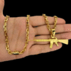 Cordao Luxo 5Mm Cadeado Banhado A Ouro 18K Pingente Fuzil