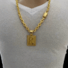 Cordao Macico Cadeado 10Mm Pingente Letra Banhado Ouro 18K