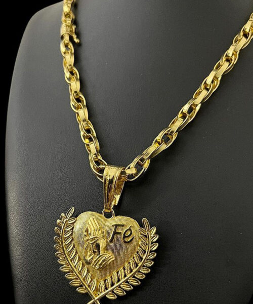 Cordão Imperador 10mm + Pingente Fé - Banhado a Ouro 18k